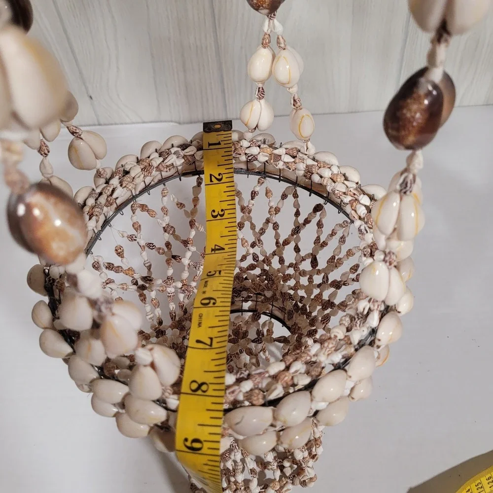 Handmade Vintage Cowrie Shell Hippie Bohemian Swag Plant Hanger White Brown
